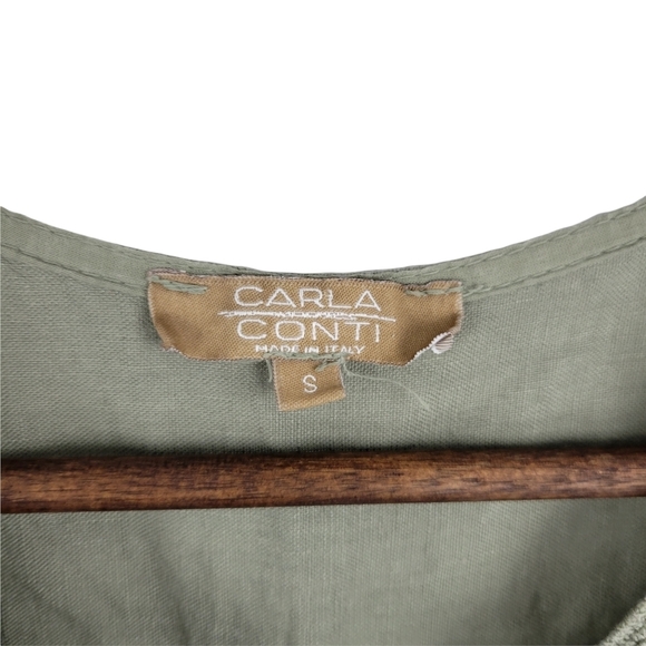 Carla Conti Light green embroidered 100% linen dress size S - Picture 10 of 11